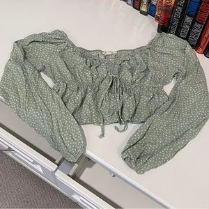 PacSun LA Hearts Sage polka dot Blouse